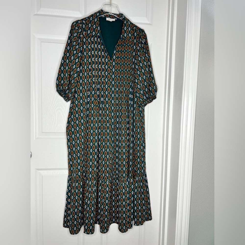 Bohme Printed Collared Midi Dress Sz XL - Picture 9 of 11